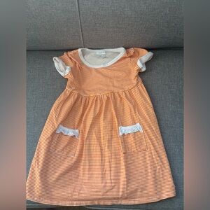 Stitchy Fish Orange and White Striped Dress-2T